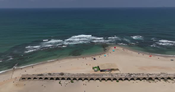 Caesarea aquaduct (built by Herod 37BC to 4BC) - Aerial footage