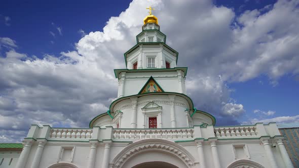 New Jerusalem against the moving clouds--  in town Istra, surroundings of Moscow, Russia 