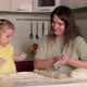 Cheerful Mother and Daughter for 2 Years Preparing Pastries From Dough and Flour at Home - VideoHive Item for Sale