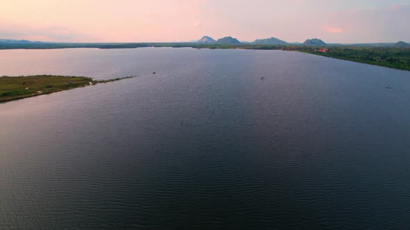 4K Aerial view drone fly over Water reservoir  in the countryside of Thailand.