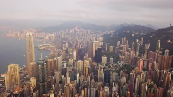 Aerial view of Hong Kong Downtown. Financial district and business centers in urban city. Top view.