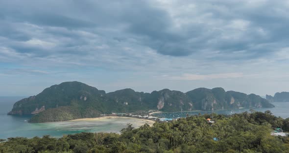 Time Lapse of Day Clouds Over the Wonderful Bay of Phi Phi Island Landscape with Boats