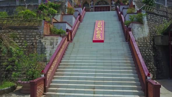 Drone Camera Shows Beautiful Stairs To Buddhist Temple