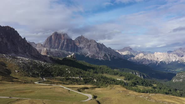 Fly over Italian Dolomites Alps ,Pass Giau