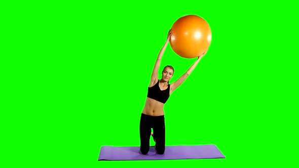 Fitness Girl Doing Fitness Exercise, Fitness-ball, Gym, Green Screen