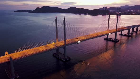 Nice dramatic sunset over Penang Second Bridge.