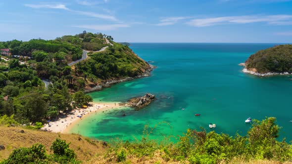 Clear blue Andaman sea from View Point near Laem Promthep Cape, Phuket, Thailand - Time Lapse