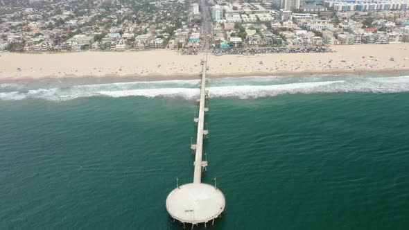 Aerial Of Venice Beach Fishing Pier, Marina del Rey, Los Angeles, California During Summer - drone s