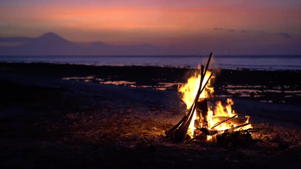 Fireplace After Lovely Sunset in the Twilight Festival Night Entertainment on the Beach Cozy Evening