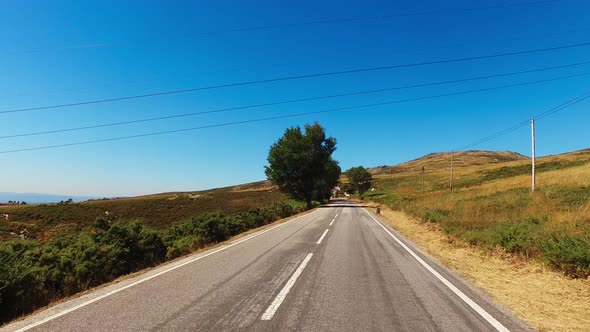 Car Drivng in a Country Road in Portugal