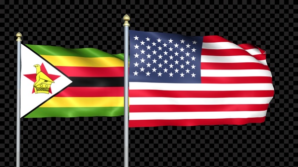 Zimbabwe And United States Two Countries Flags Waving