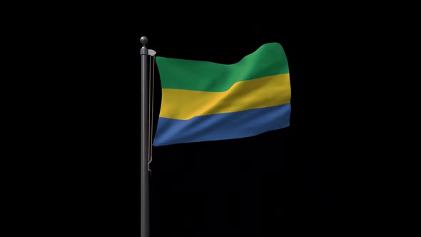 Gabon Flag On Flagpole With Alpha Channel