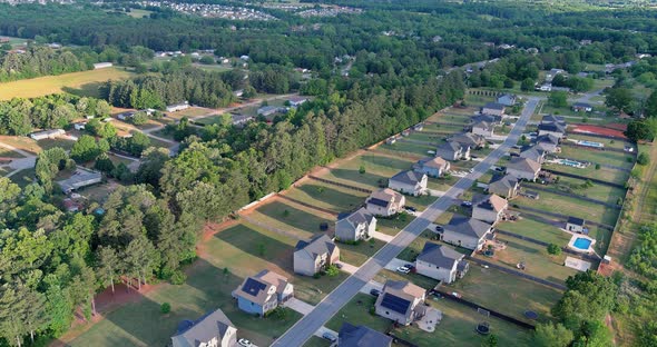 Aerial Panoramic View on the Residential Streets Boiling Springs Town of Small Village Landscape in