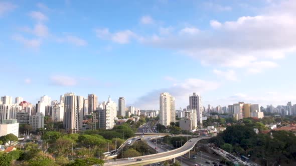 Viaduto dos Imigrantes in the late afternoon, Sao Paulo city, flat plane