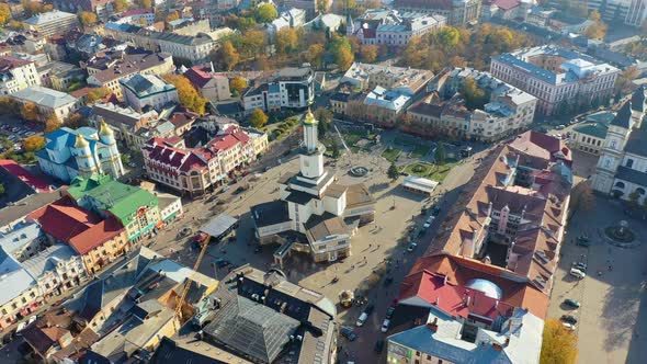 Drone Video - Aerial View of Ivano-Frankivsk City Historical Center