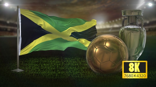8K Jamaica Flag with Football And Cup Background Loop