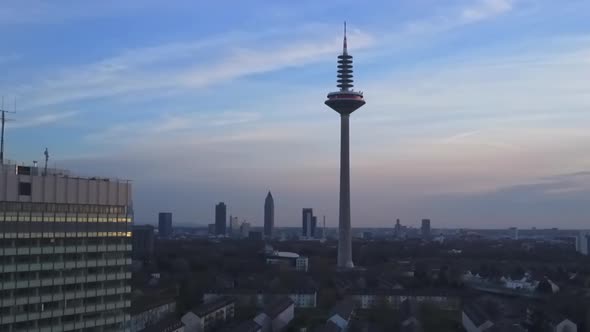 AERIAL: Frankfurt Am Main From Far Away at Sunshine