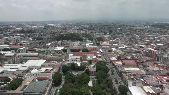 Aerial view of church in downtown Puebla