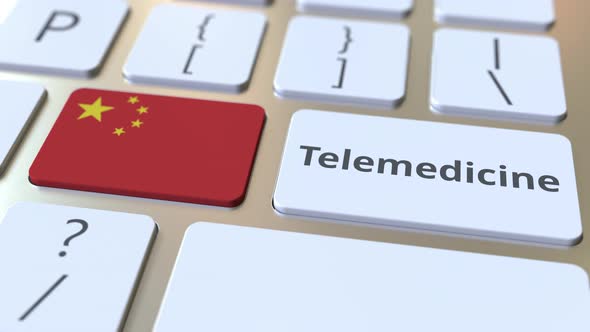 Telemedicine Text and Flag of China on the Computer Keyboard