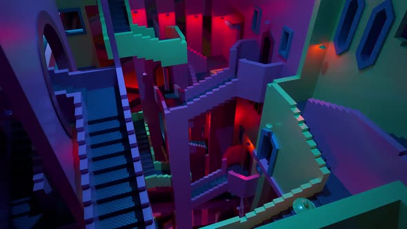 Colorful intricate buildings and stairs