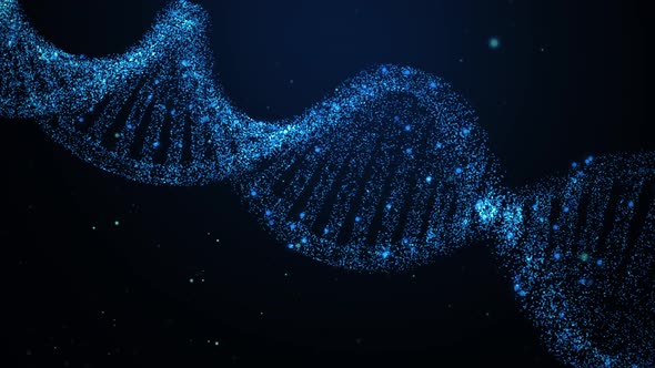 Animated DNA blue helix structure from glowing particles