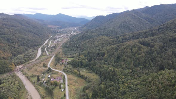 Aerial View of the Carpathian Mountains in Autumn. Ukraine