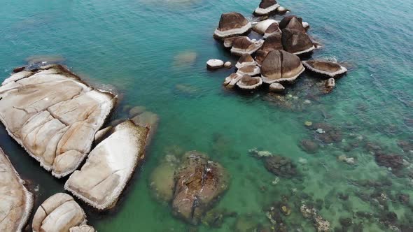 Famous Grandfather and Grandmother Rocks Located on Shore of Blue Sea on Koh Samui Island in