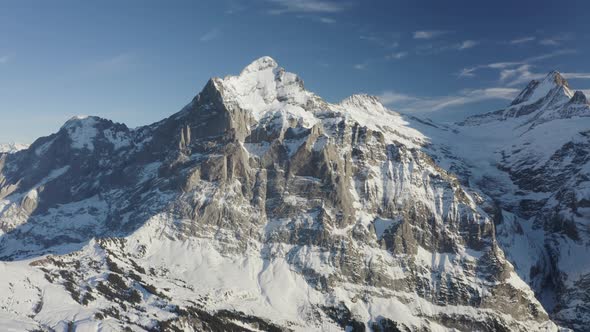 Aerial view of mountain peak in wintertime, Lucerne, Switzerland.