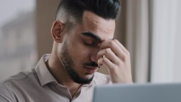 Exhausted Young Millennial Businessman Overworked Male Worker Employee Massaging Dry Irritable Eyes