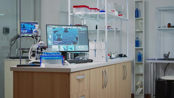 Interior of Empty Science Laboratory with Modern Equipment