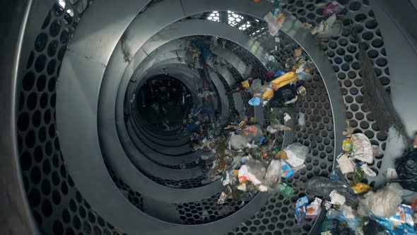 Process of Garbage Separation at a Factory, Slow Motion.