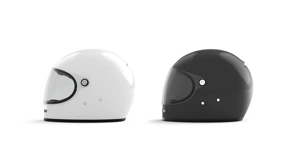 Blank black and white motorcyclist helmet mockup, looped rotation