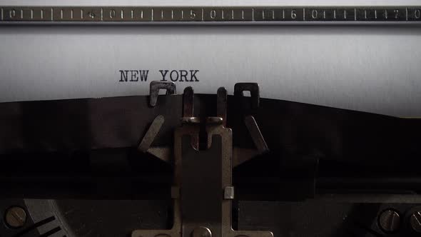 New York - printed on an old typewriter, close up.