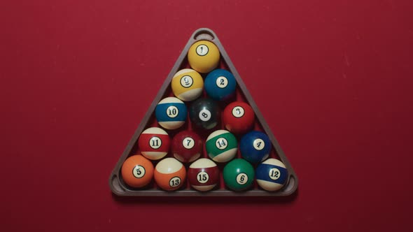 Colorful Billiard Balls Pyramid Before Game Start