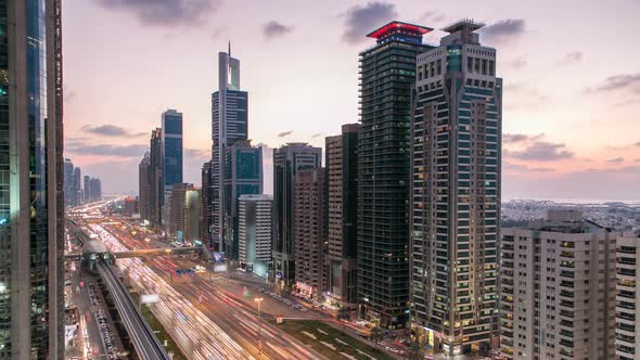 Downtown Dubai Towers Day to Night Timelapse