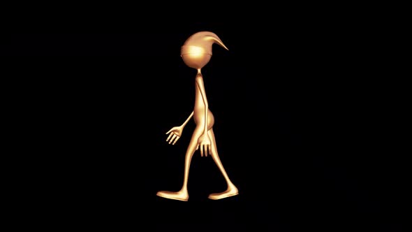 3d Character Gold Man Walking Loop On Alpha Channel