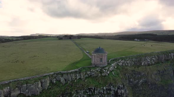 Aerial View of Mussenden Temple and Downhill Beach in County Londonderry in Northern Ireland