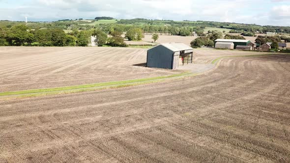 Aerial footage over farm barn