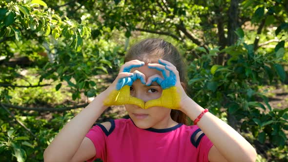 The Ukrainian Flag is Drawn on the Child Hands