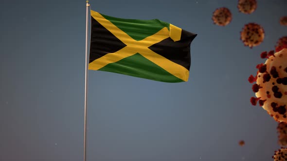 Jamaica  Flag With Corona Virus Attack 4K