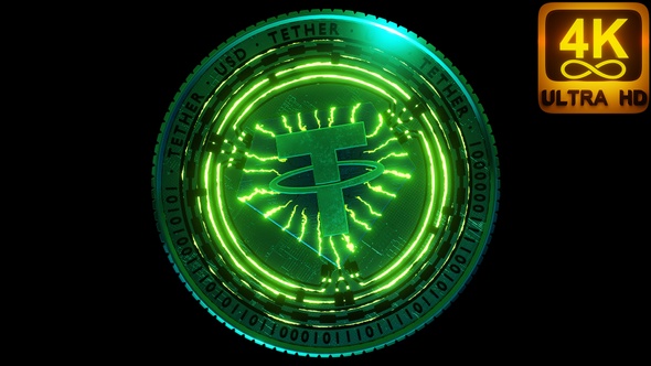 Crypto Digital Coin Tether Rotating 4 K Alpha Matte Loop Cryptocurrency Stablecoin 3D Virtual Art