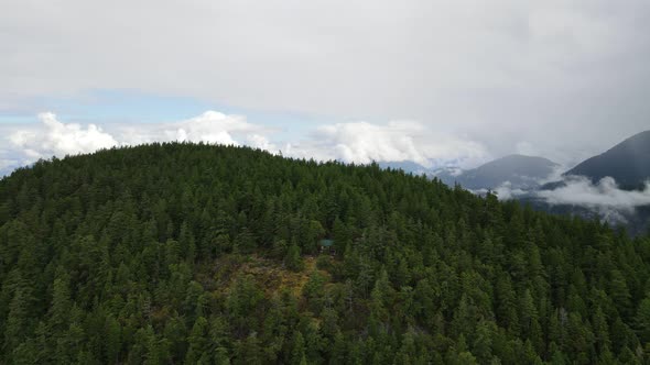 The Manzanita hut deep in the lush forest of the Sunshine Coast near Powell River in British Columbi