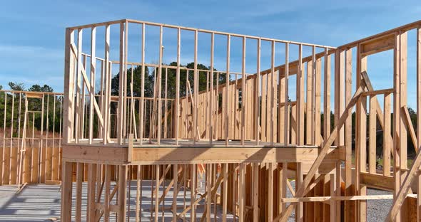 Being Built with Wooden Framing Under Framing Beams Stick