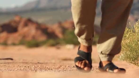 Man Walking in Desert Landscape.