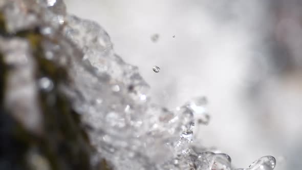Close up waterfall in river. Slow Motion.