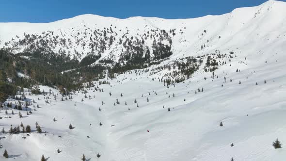 Winter landscape high in the mountains aerial view 4 K