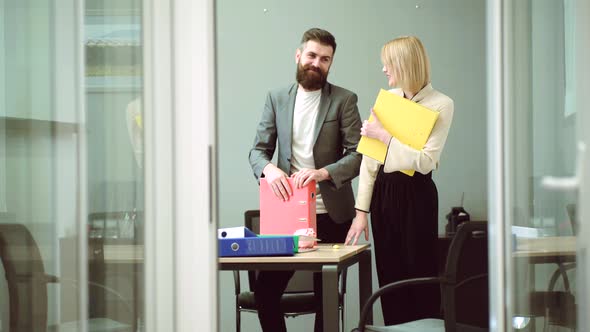 Secretary and Boss. Sexy Female Office Worker Flirting with Employee in Workplace. Sexual Harassment