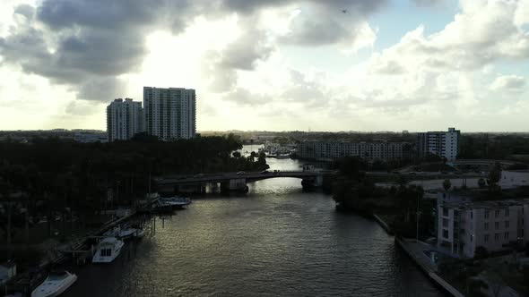Aerial Rising Shot Miami River 4k