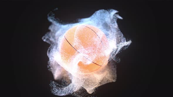 Rotation of a basketball with white twist particles