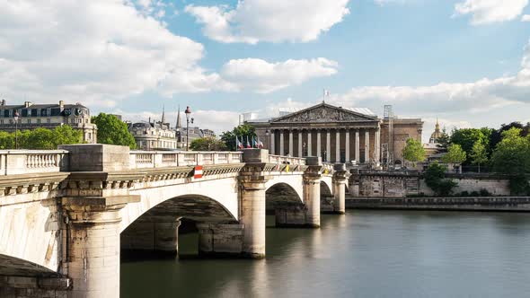 Paris, France, Timelapse - The Seine and the Eiffel Tower during the Day